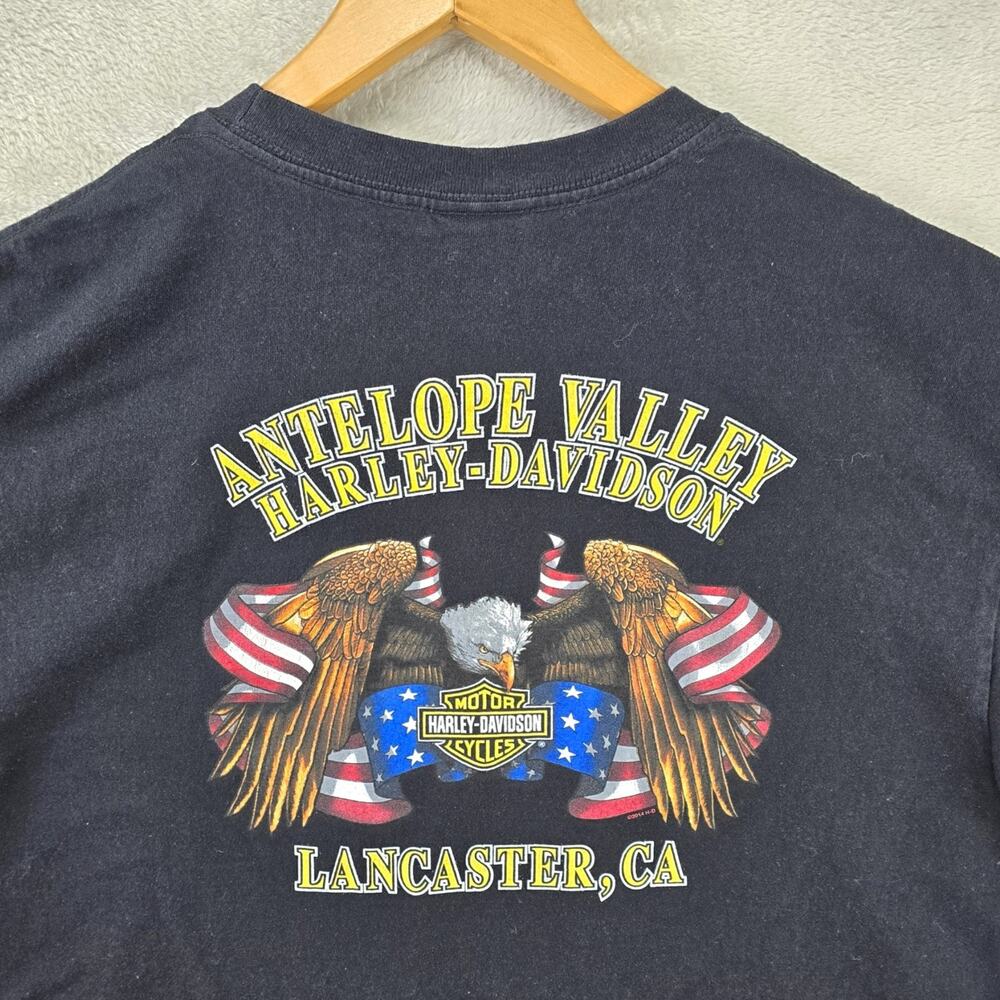 Harley Davidson Shirt Mens XXL Black Eagle Motorcycle Lancaster Ca Biker Y2K - Picture 1 of 14